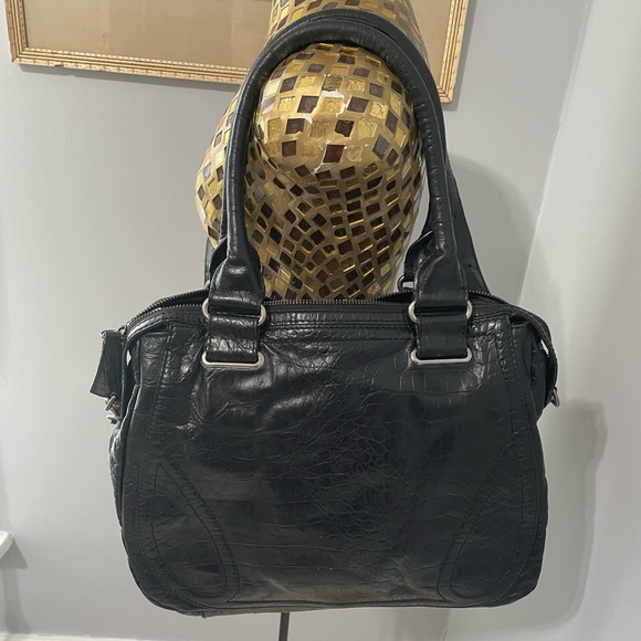 Foley + Corrina Black Croco Print Leather Shoulder Bag - Picture 2 of 4